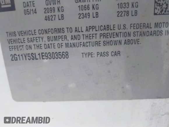 2014 Chevrolet Impala LS с VIN 2G11Y5SL1E9303568, выставлен на аукционе IAAI как лот 42985183 с пробегом 134 101 миль миль и . История ставок и продаж доступна на DreamBid. Изображение 9.
