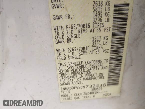 2018 Nissan Frontier SV z VIN 1N6AD0EV8JN732438, wystawiony jako IAAI lot #42597695 z przebiegiem 107 416 mil mil oraz . Historia ofert i sprzedaży dostępna na DreamBid. Obrazek 9.