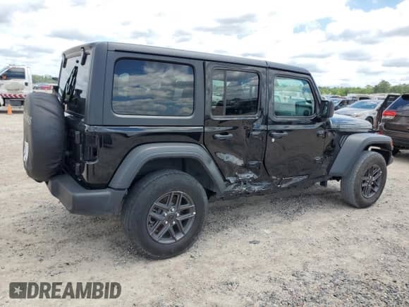 2024 Jeep Wrangler Sport S z VIN 1C4PJXDNXRW349946, wystawiony jako Copart lot #56701185 z przebiegiem 6 310 mil mil oraz Szkoda całkowita • Salvage title. Historia ofert i sprzedaży dostępna na DreamBid. Obrazek 3.
