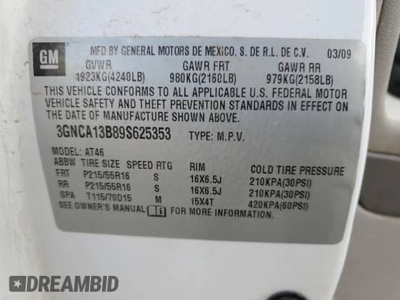 2009 Chevrolet HHR LS с VIN 3GNCA13B89S625353, выставлен на аукционе Copart как лот 69986314 с пробегом 154 673 миль миль и Списание • Salvage title. История ставок и продаж доступна на DreamBid. Изображение 15.