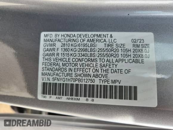 2023 Honda Pilot Touring с VIN 5FNYG1H70PB012750, выставлен на аукционе Copart как лот 71878875 с пробегом 26 304 миль миль и Списание • Salvage title. История ставок и продаж доступна на DreamBid. Изображение 13.