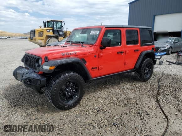 2025 Jeep Wrangler Willys с VIN 1C4PJXDN4SW597440, выставлен на аукционе Copart как лот 69990885 с пробегом 4 427 миль миль и На запчасти • Non repairable. История ставок и продаж доступна на DreamBid. Изображение 1.