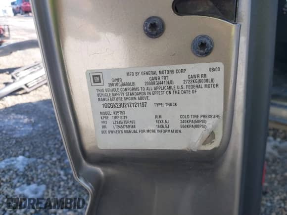 2001 Chevrolet Silverado 2500 с VIN 1GCGK29U21Z121197, выставлен на аукционе IAAI как лот 41426355 с пробегом 287 575 миль миль и . История ставок и продаж доступна на DreamBid. Изображение 9.