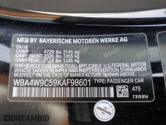 2019 BMW 4 Series 440i xDrive with VIN WBA4W9C59KAF98601, listed as a Copart auction lot 44260465 with 48,908 mi miles and Salvage title. Bid and sale history available at DreamBid. Image 13.