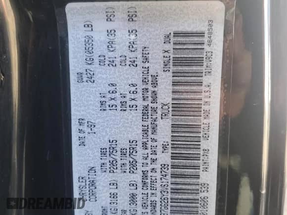 1997 Dodge Dakota с VIN 1B7GG26Y3VS174739, выставлен на аукционе Copart как лот 49969395 с пробегом 226 942 миль миль и На запчасти • Non repairable. История ставок и продаж доступна на DreamBid. Изображение 14.