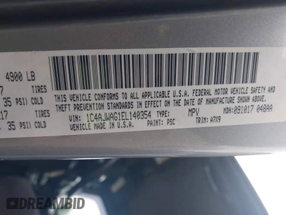2014 Jeep Wrangler Sport with VIN 1C4AJWAG1EL140354, listed as a IAAI auction lot 42605094 with 151,132 mi miles and . Bid and sale history available at DreamBid. Image 9.