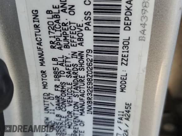 2008 Toyota Corolla CE с VIN 1NXBR32E98Z026279, выставлен на аукционе Copart как лот 82712825 с пробегом 142 647 миль миль и Чистый • Clean title. История ставок и продаж доступна на DreamBid. Изображение 12.