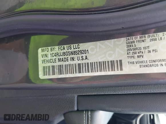 2022 Jeep Grand Cherokee Limited with VIN 1C4RJJBG5N8529201, listed as a IAAI auction lot 43135477 with 71,176 mi miles and . Bid and sale history available at DreamBid. Image 9.