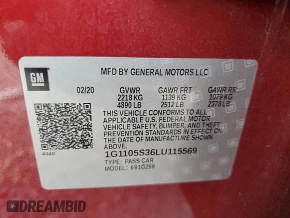 2020 Chevrolet Impala Premier with VIN 1G1105S36LU115569, listed as a Copart auction lot 80353475 with 53,292 mi miles and Salvage title. Bid and sale history available at DreamBid. Image 13.