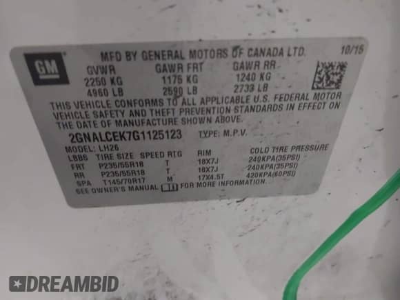 2016 Chevrolet Equinox LT с VIN 2GNALCEK7G1125123, выставлен на аукционе IAAI как лот 43315991 с пробегом 93 996 миль миль и . История ставок и продаж доступна на DreamBid. Изображение 9.