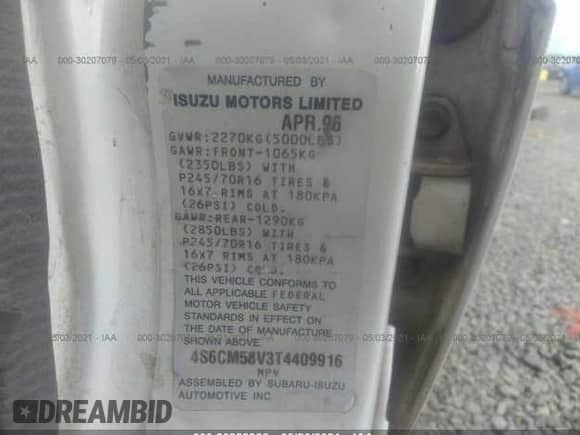 1996 Honda Passport LX с VIN 4S6CM58V3T4409916, выставлен на аукционе IAAI как лот 30388366 с пробегом 222 039 миль миль и . История ставок и продаж доступна на DreamBid. Изображение 9.