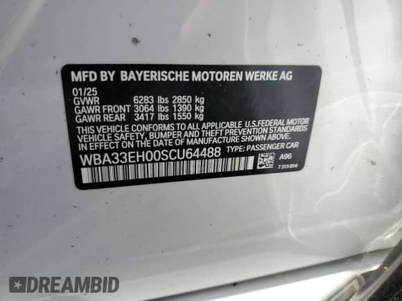 2025 BMW 7 Series 740i xDrive с VIN WBA33EH00SCU64488, выставлен на аукционе Copart как лот 65344995 с пробегом 2 953 миль миль и Списание • Salvage title. История ставок и продаж доступна на DreamBid. Изображение 12.