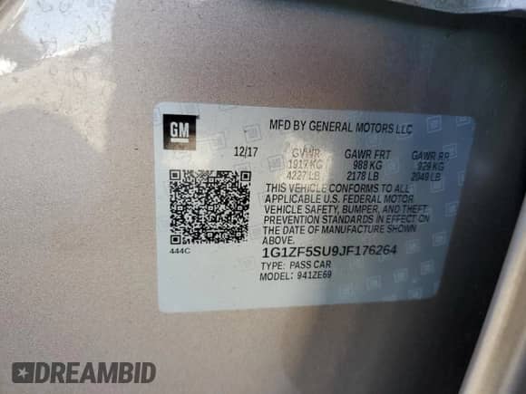 2018 Chevrolet Malibu Hybrid с VIN 1G1ZF5SU9JF176264, выставлен на аукционе Copart как лот 61240825 с пробегом 148 131 миль миль и Списание • Salvage title. История ставок и продаж доступна на DreamBid. Изображение 12.