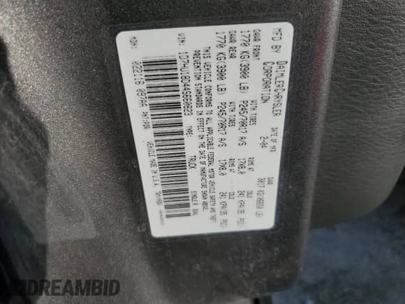 2004 Dodge 1500 SLT с VIN 1D7HU18D44S660823, выставлен на аукционе Copart как лот 70341265 с пробегом 106 191 миль миль и На запчасти • Non repairable. История ставок и продаж доступна на DreamBid. Изображение 12.