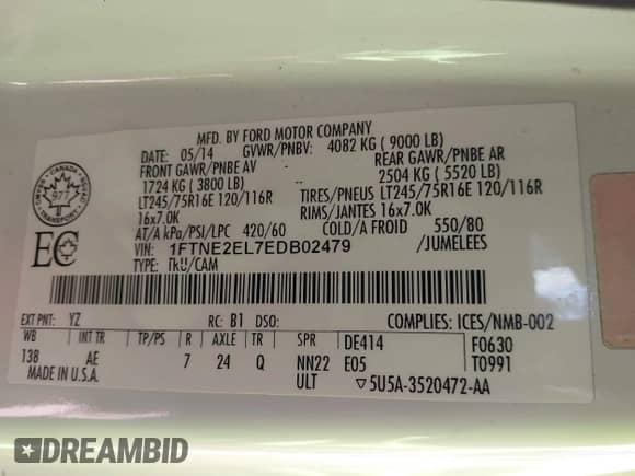 2014 Ford Econoline Cargo Commercial with VIN 1FTNE2EL7EDB02479, listed as a IAAI auction lot 42178687 with 200,019 mi miles and . Bid and sale history available at DreamBid. Image 9.