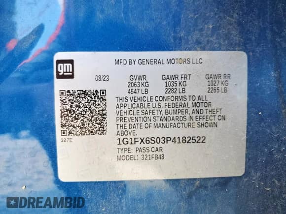 2023 Chevrolet Bolt EV 2LT с VIN 1G1FX6S03P4182522, выставлен на аукционе Copart как лот 61300495 с пробегом 19 458 миль миль и Чистый • Clean title. История ставок и продаж доступна на DreamBid. Изображение 12.