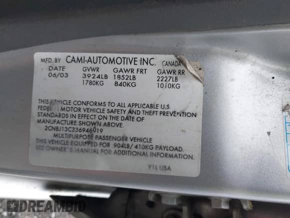 2003 Chevrolet Tracker with VIN 2CNBJ13C336946019, listed as a IAAI auction lot 41814810 with 112,317 mi miles and . Bid and sale history available at DreamBid. Image 9.