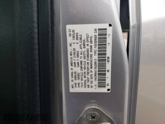 2007 Honda Accord LX with VIN 1HGCM56417A228913, listed as a Copart auction lot 84276335 with 125,182 mi miles and Clean title. Bid and sale history available at DreamBid. Image 12.