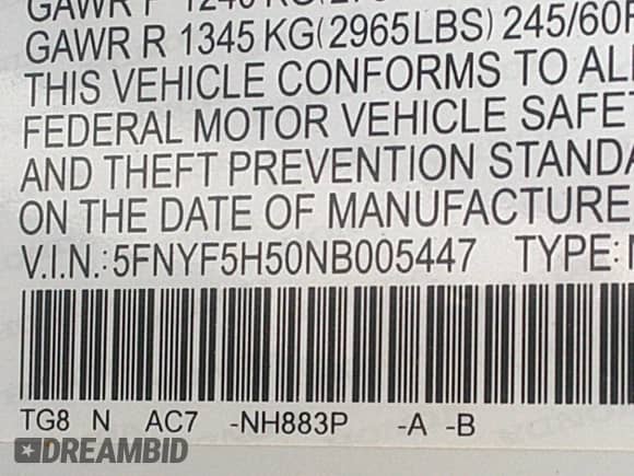 2022 Honda Pilot EX-L z VIN 5FNYF5H50NB005447, wystawiony jako IAAI lot #41953950 z przebiegiem 68 636 mil mil oraz . Historia ofert i sprzedaży dostępna na DreamBid. Obrazek 9.