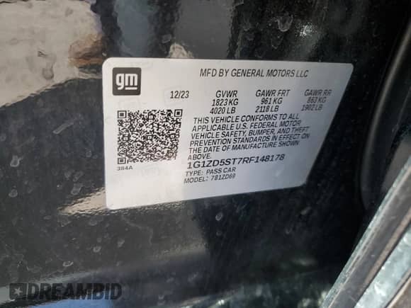 2024 Chevrolet Malibu LT with VIN 1G1ZD5ST7RF148178, listed as a Copart auction lot 89482535 with 44,338 mi miles and Non repairable. Bid and sale history available at DreamBid. Image 13.