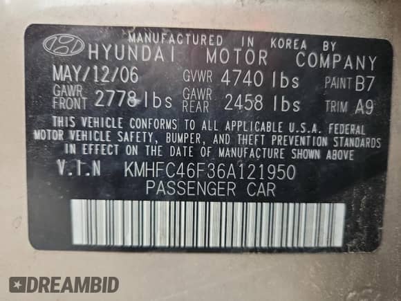 2006 Hyundai Azera SE with VIN KMHFC46F36A121950, listed as a Copart auction lot 71303815 with 125,217 mi miles and Clean title. Bid and sale history available at DreamBid. Image 12.