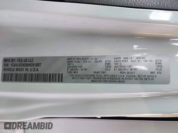 2022 Jeep Wrangler Unlimited Sahara with VIN 1C4HJXEN3NW261897, listed as a IAAI auction lot 41655269 with 47,693 mi miles and . Bid and sale history available at DreamBid. Image 9.