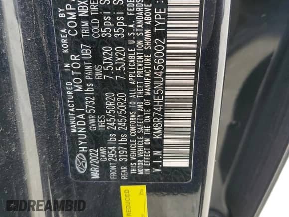 2022 Hyundai Palisade Calligraphy с VIN KM8R74HE5NU456002, выставлен на аукционе Copart как лот 82127605 с пробегом 73 046 миль миль и Списание • Salvage title. История ставок и продаж доступна на DreamBid. Изображение 14.