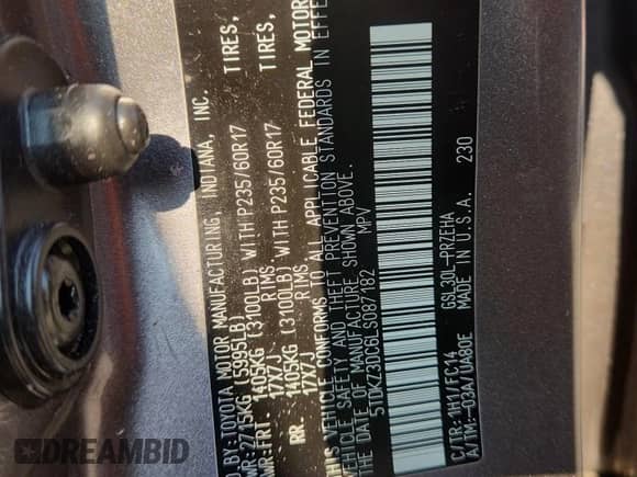 2020 Toyota Sienna LE Auto Access Seat с VIN 5TDKZ3DC6LS087182, выставлен на аукционе Copart как лот 65617125 с пробегом 92 633 миль миль и Списание • Salvage title. История ставок и продаж доступна на DreamBid. Изображение 13.