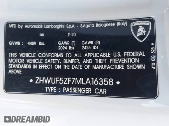 2021 Lamborghini Huracan с VIN ZHWUF5ZF7MLA16358, выставлен на аукционе IAAI как лот 41407639 с пробегом 20 980 миль миль и . История ставок и продаж доступна на DreamBid. Изображение 9.