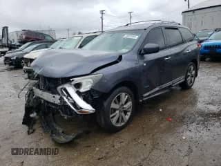 2014 Nissan Pathfinder SL Hybrid z VIN 5N1CR2MN1EC661185, wystawiony jako Copart lot #49223484 z przebiegiem 155 824 mil mil oraz Szkoda całkowita • Salvage title. Historia ofert i sprzedaży dostępna na DreamBid. Obrazek 1.