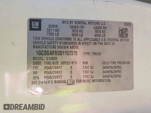 2013 Chevrolet Express Cargo with VIN 1GCSGAFX5D1157375, listed as a IAAI auction lot 42382180 with Not provided miles and . Bid and sale history available at DreamBid. Image 9.