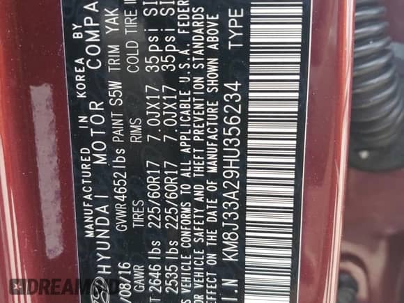 2017 Hyundai Tucson Limited с VIN KM8J33A29HU356234, выставлен на аукционе Copart как лот 70423295 с пробегом 126 410 миль миль и Чистый • Clean title. История ставок и продаж доступна на DreamBid. Изображение 13.