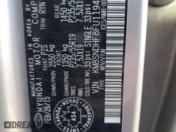 2015 Hyundai Santa Fe GLS с VIN KM8SNDHF8FU119440, выставлен на аукционе Copart как лот 71536055 с пробегом 209 491 миль миль и Списание • Salvage title. История ставок и продаж доступна на DreamBid. Изображение 14.