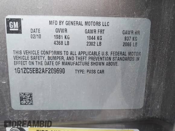 2010 Chevrolet Malibu 1LT с VIN 1G1ZC5EB2AF209690, выставлен на аукционе IAAI как лот 43456780 с пробегом 88 206 миль миль и . История ставок и продаж доступна на DreamBid. Изображение 9.