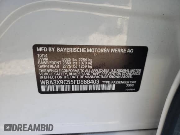 2015 BMW 3 Series 335i Gran Turismo xDrive with VIN WBA3X9C55FD868403, listed as a Copart auction lot 82776694 with 207,096 mi miles and Salvage title. Bid and sale history available at DreamBid. Image 12.