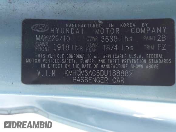 2011 Hyundai Accent GS с VIN KMHCM3AC6BU188882, выставлен на аукционе IAAI как лот 42853487 с пробегом 120 442 миль миль и . История ставок и продаж доступна на DreamBid. Изображение 9.