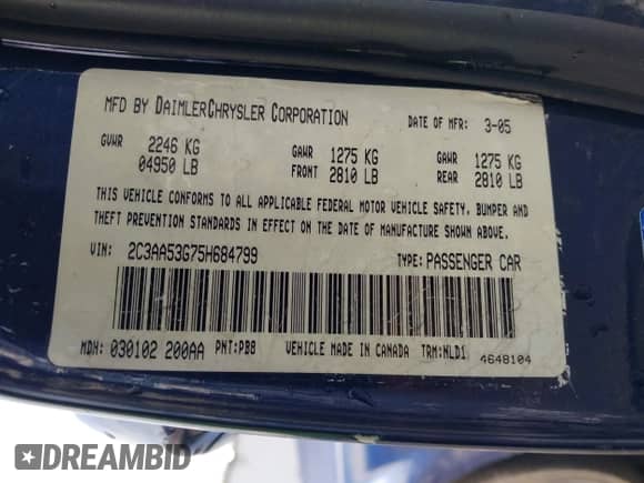 2005 Chrysler 300 Touring с VIN 2C3AA53G75H684799, выставлен на аукционе IAAI как лот 43233172 с пробегом 100 706 миль миль и . История ставок и продаж доступна на DreamBid. Изображение 9.