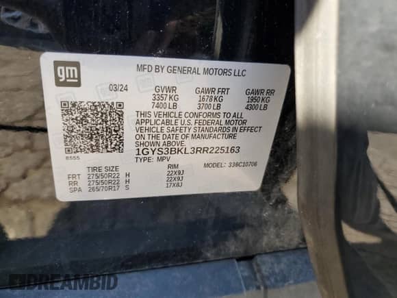 2024 Cadillac Escalade RWD Premium Luxury с VIN 1GYS3BKL3RR225163, выставлен на аукционе Copart как лот 54242305 с пробегом Не указан миль и Чистый • Clean title. История ставок и продаж доступна на DreamBid. Изображение 14.