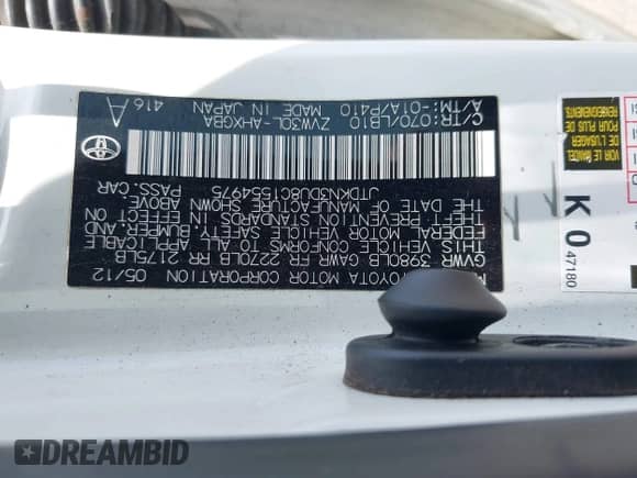 2012 Toyota Prius One с VIN JTDKN3DU8C1554975, выставлен на аукционе IAAI как лот 39454174 с пробегом 13 097 миль миль и . История ставок и продаж доступна на DreamBid. Изображение 9.
