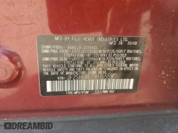 2009 Subaru Forester X Limited с VIN JF2SH64679H765595, выставлен на аукционе Copart как лот 51839785 с пробегом 157 764 миль миль и Списание • Salvage title. История ставок и продаж доступна на DreamBid. Изображение 16.