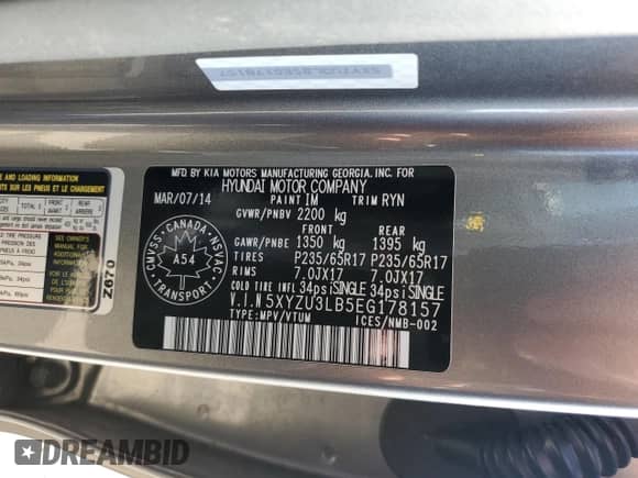 2014 Hyundai Santa Fe с VIN 5XYZU3LB5EG178157, выставлен на аукционе Copart как лот 70890515 с пробегом 82 047 миль миль и Списание • Salvage title. История ставок и продаж доступна на DreamBid. Изображение 14.