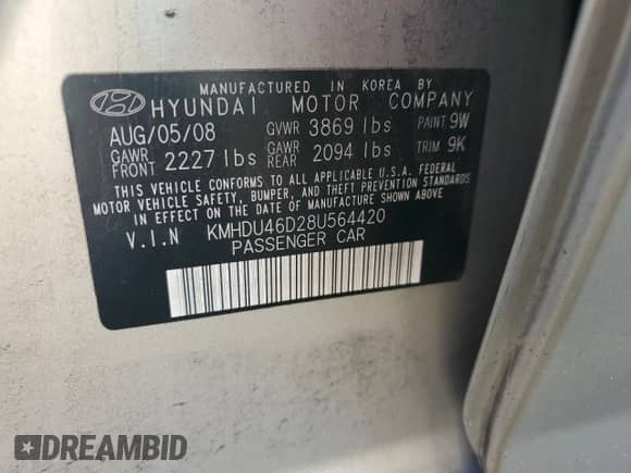 2008 Hyundai Elantra GLS с VIN KMHDU46D28U564420, выставлен на аукционе Copart как лот 85275165 с пробегом 142 127 миль миль и Чистый • Clean title. История ставок и продаж доступна на DreamBid. Изображение 12.