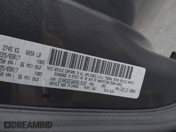 2019 Dodge Grand Caravan GT with VIN 2C4RDGEG0KR619197, listed as a IAAI auction lot 43371897 with 76,950 mi miles and . Bid and sale history available at DreamBid. Image 9.