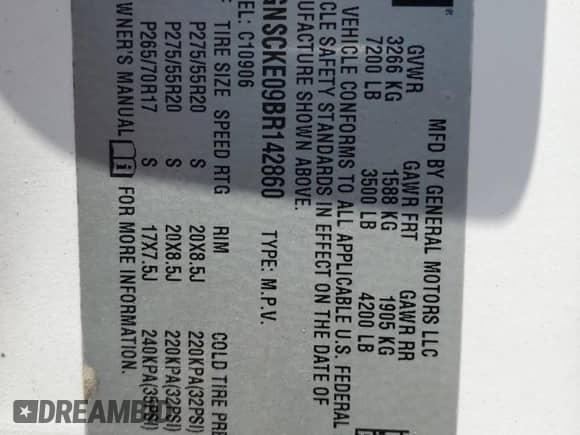 2011 Chevrolet Suburban LTZ with VIN 1GNSCKE09BR142860, listed as a Copart auction lot 63600755 with 189,899 mi miles and Salvage title. Bid and sale history available at DreamBid. Image 13.