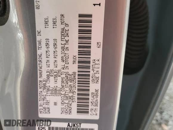 2019 Toyota Tundra Limited с VIN 5TFFY5F12KX250480, выставлен на аукционе Copart как лот 90564195 с пробегом 143 339 миль миль и На запчасти • Non repairable. История ставок и продаж доступна на DreamBid. Изображение 12.