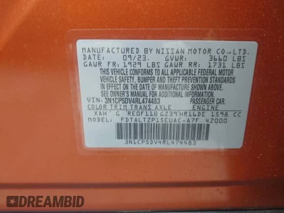 2024 Nissan Kicks SR с VIN 3N1CP5DV4RL474483, выставлен на аукционе IAAI как лот 42319310 с пробегом 6 776 миль миль и . История ставок и продаж доступна на DreamBid. Изображение 9.