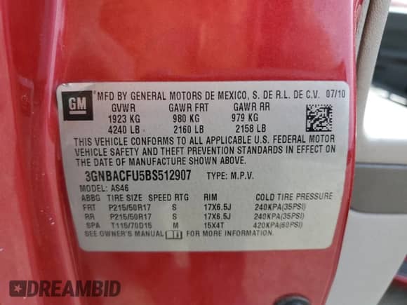 2011 Chevrolet HHR 2LT with VIN 3GNBACFU5BS512907, listed as a Copart auction lot 65409445 with 169,113 mi miles and Salvage title. Bid and sale history available at DreamBid. Image 13.