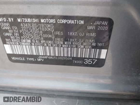 2020 Mitsubishi Outlander SE с VIN JA4AP4AU1LU028504, выставлен на аукционе IAAI как лот 42058380 с пробегом 67 492 миль миль и . История ставок и продаж доступна на DreamBid. Изображение 9.