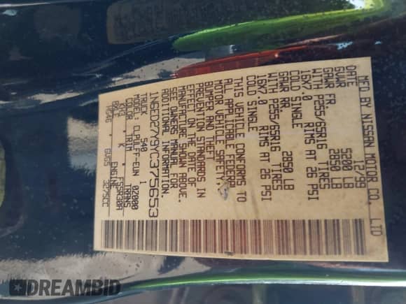 2000 Nissan Frontier XE with VIN 1N6ED27Y9YC375653, listed as a IAAI auction lot 43263043 with 213,675 mi miles and . Bid and sale history available at DreamBid. Image 9.