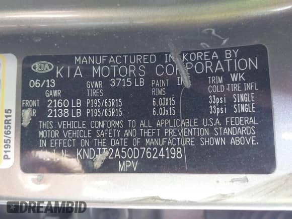 2013 Kia Soul с VIN KNDJT2A50D7624198, выставлен на аукционе IAAI как лот 41403395 с пробегом 163 899 миль миль и . История ставок и продаж доступна на DreamBid. Изображение 9.